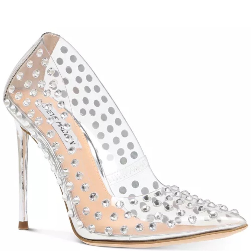 Steve Madden Clear and Silver Studded Heels